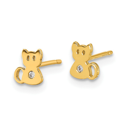14K Yellow Gold Polished Cubic Zirconia Cat Stud Earrings, 5.95 mm - View 2