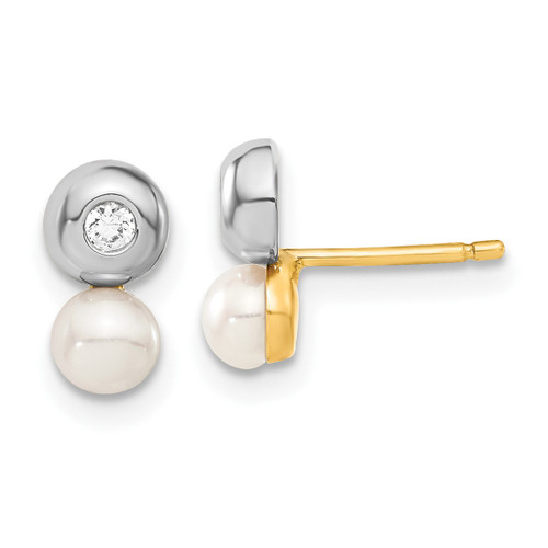 14K Yellow Gold & White Rhodium-Plated Cultured Freshwater Pearl & Cubic Zirconia Stud Earrings, 9 mm