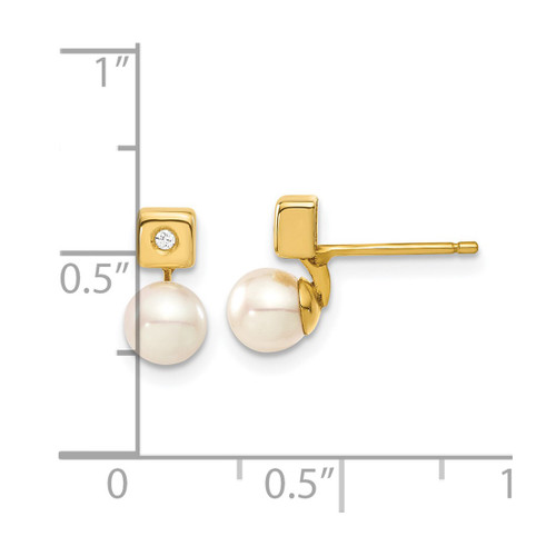 14K Yellow Gold Cultured Freshwater Pearl & Cubic Zirconia Stud Earrings, 9.6 mm - View 2