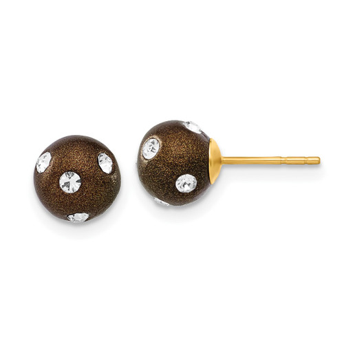 14K Yellow Gold Crystal Brown 7.3 mm Stud Earrings