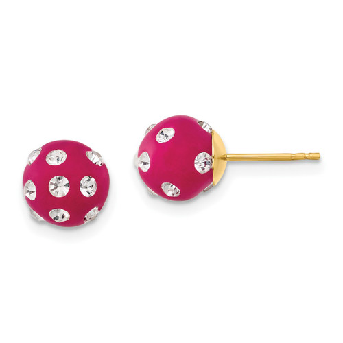 14K Yellow Gold Crystal Fuchsia 8 mm Stud Earrings