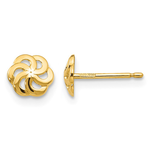 14K Yellow Gold Hollow Polished Flower Stud Earrings, 6 mm