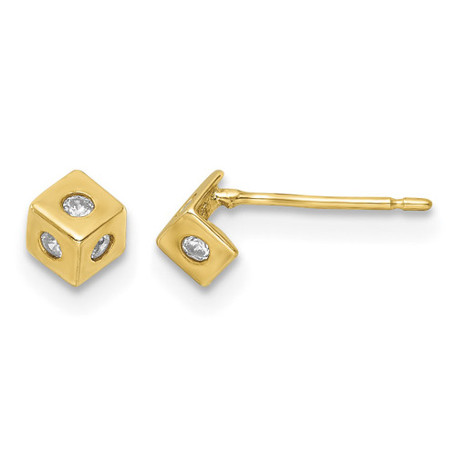 14K Yellow Gold Polished Cubic Zirconia Cube Stud Earrings, 4.5 mm