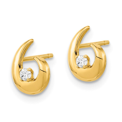 14K Yellow Gold Polished Cubic Zirconia Fancy Stud Earrings, 7 mm - View 2