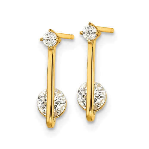 14K Yellow Gold Polished Cubic Zirconia Drop Post Earrings, 13.5 mm - View 2
