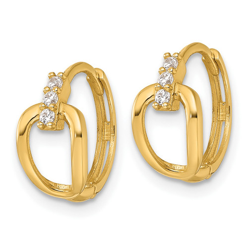 14K Yellow Gold Polished Fancy Cubic Zirconia Round Hinged Hoop Earrings, 12.7 mm - View 2
