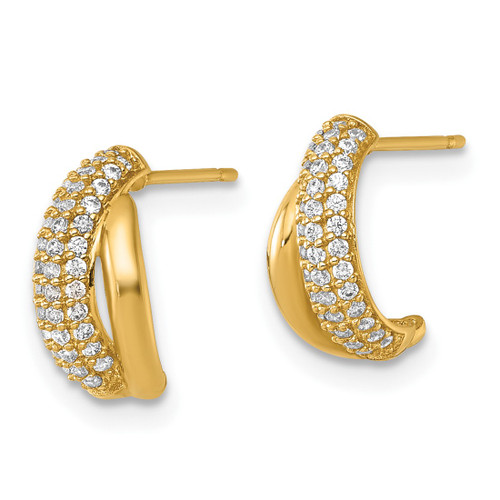 14K Yellow Gold Polished Fancy Pave Cubic Zirconia J-Hoop Post Earrings, 11.5 mm - View 2