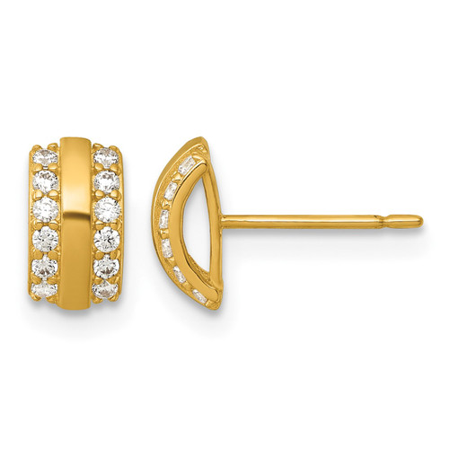 14K Yellow Gold Polished Cubic Zirconia Curved Bar Stud Earrings, 8 mm