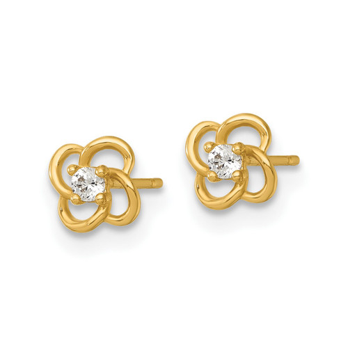 14K Yellow Gold Polished 5.3 mm Flower with Cubic Zirconia Stud Earrings - View 2