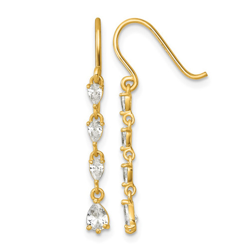 14K Yellow Gold Polished Pear-Shape Cubic Zirconia Dangle French Hook Drop French Wire Earrings, 30 mm
