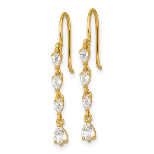 14K Yellow Gold Polished Pear-Shape Cubic Zirconia Dangle French Hook Drop French Wire Earrings, 30 mm - View 2