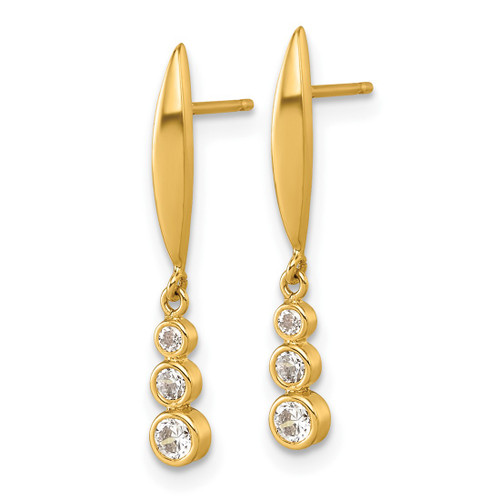 14K Yellow Gold Polished Graduated Triple Cubic Zirconia Dangle Earrings, 21 mm - View 2