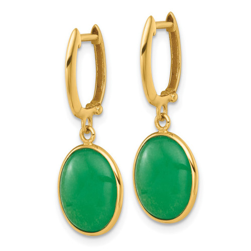 14K Yellow Gold Polished Oval Jade Cabochon Dangle Hinged Hoop Drop Earrings, 28.5 mm - View 2