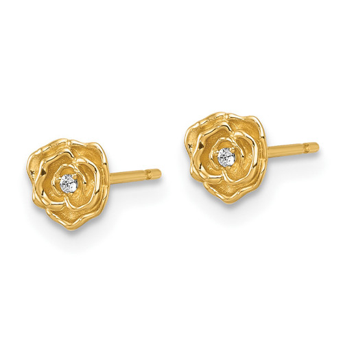 14K Yellow Gold Polished Cubic Zirconia Rose Stud Earrings, 5.3 mm - View 2