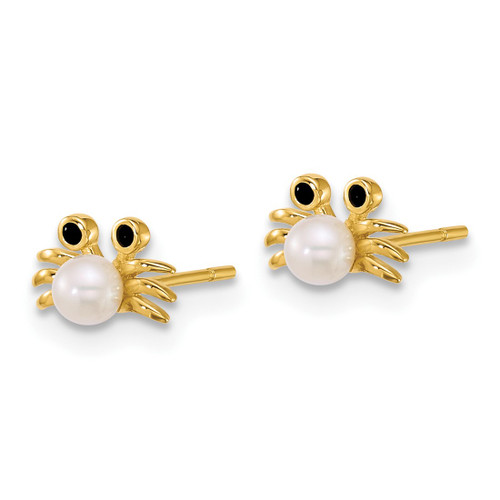 14K Yellow Gold Polished Black Cubic Zirconia with Cultured Freshwater Pearl Crab Stud Earrings, 4.9 mm - View 2