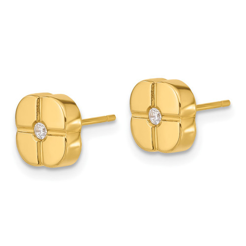 14K Yellow Gold Polished Geometric Design with Cubic Zirconia Stud Earrings, 8.45 mm - View 2
