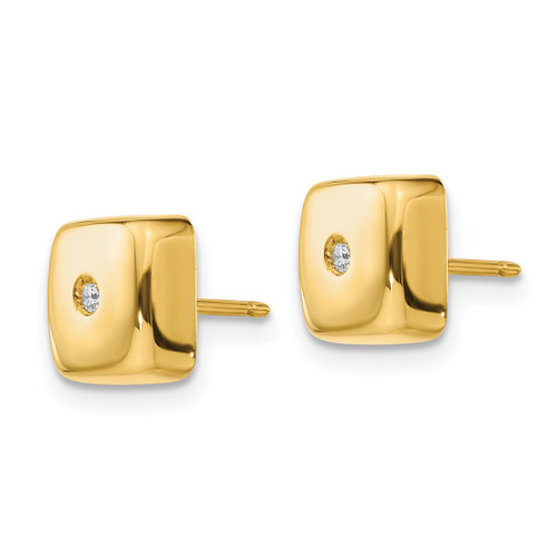 14K Yellow Gold Polished Square with Cubic Zirconia Stud Earrings, 8.55 mm - View 2