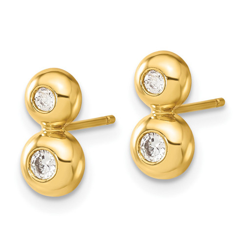 14K Yellow Gold Polished Cubic Zirconia Stud Earrings, 10.8 mm - View 2