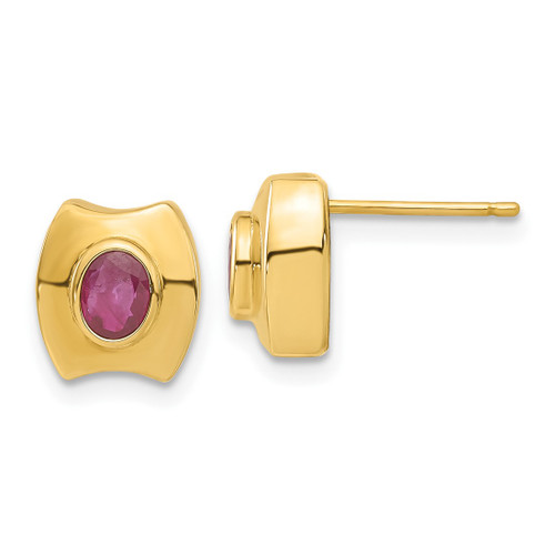 14K Yellow Gold Ruby Stud Earrings, 9.3 mm