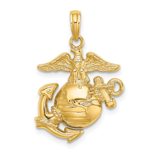 10K Yellow Gold Polished Textured Marine Corps Pendant