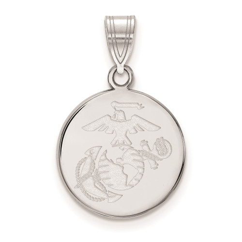 LogoArt U.S. Marine Corps Pendant - Rhodium-Plated 10K White Gold Medium Disc