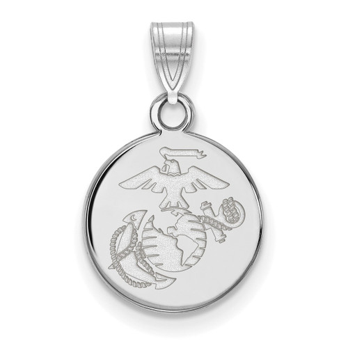 LogoArt U.S. Marine Corps Pendant - Rhodium-Plated 14K White Gold Small Disc