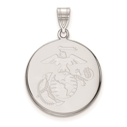 LogoArt U.S. Marine Corps Pendant - Rhodium-Plated 14K White Gold Large Disc