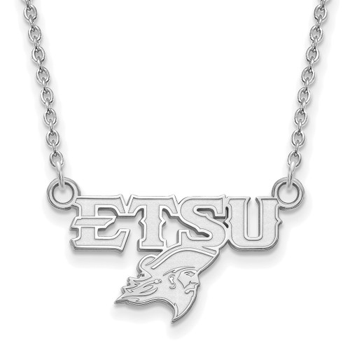 Rhodium-Plated 14K White Gold LogoArt East Tennessee State U. Small Necklace