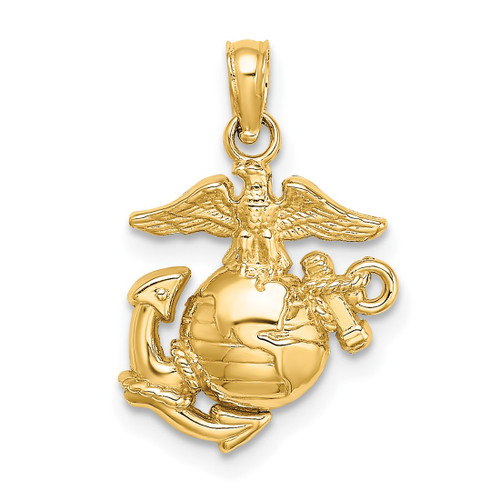 14K Yellow Gold Polished / Textured Small Marine Corps Charm