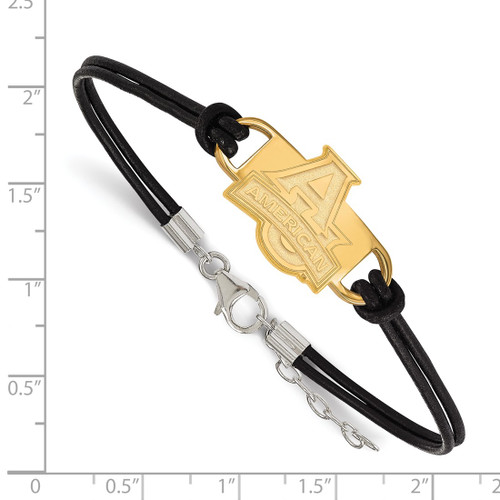 LogoArt American University Bracelet - Sterling Silver Gold-Tone Small Center Black Leather 7 Inch with Extender - View 2