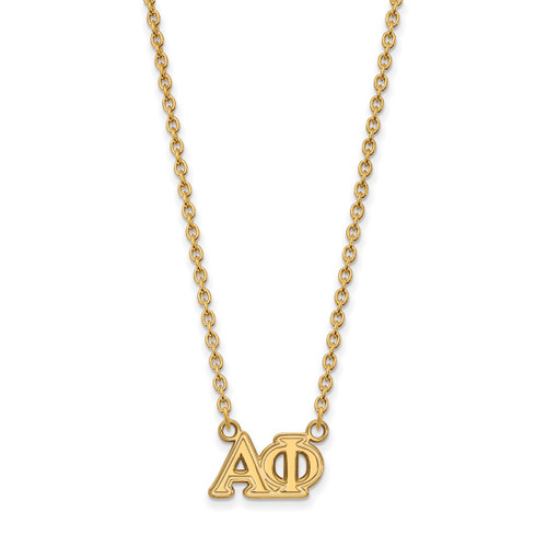 LogoArt Alpha Phi Necklace - Sterling Silver Gold-Tone Sorority Greek Letters Medium Pendant 18 Inch