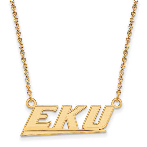 LogoArt Eastern Kentucky University Necklace - Sterling Silver Gold-Tone E-K-U Small Pendant 18 Inch