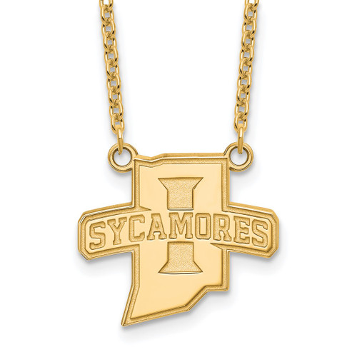 LogoArt Indiana State University Necklace - Sterling Silver Gold-Tone Sycamores Large Pendant 18 Inch