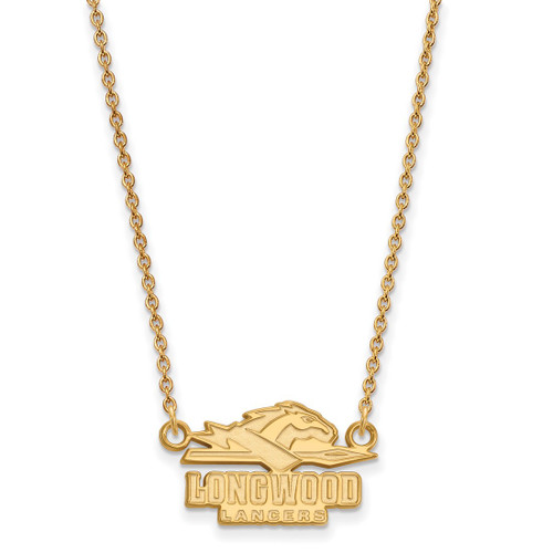 LogoArt Longwood University Necklace - Sterling Silver Gold-Tone Lancers Small Pendant 18 Inch