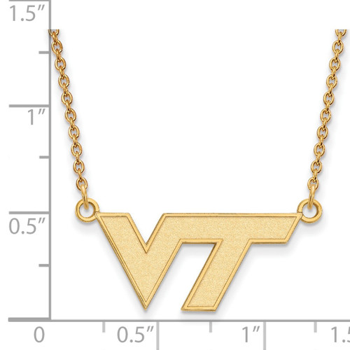 LogoArt Virginia Tech Necklace - Sterling Silver Gold-Tone V-T Small Pendant 18 Inch - View 2