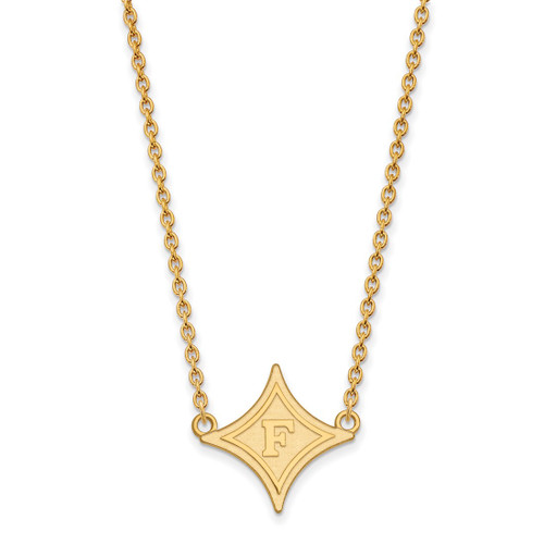 LogoArt Furman University Necklace - Sterling Silver Gold-Tone Large Pendant 18 Inch
