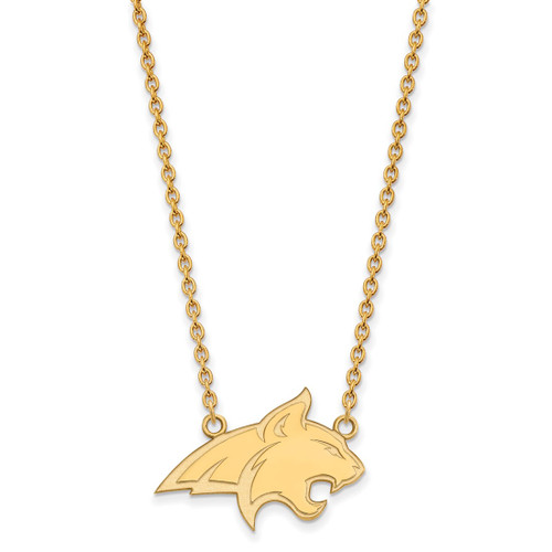LogoArt Montana State University Necklace - Sterling Silver Gold-Tone Bobcat Large Pendant 18 Inch