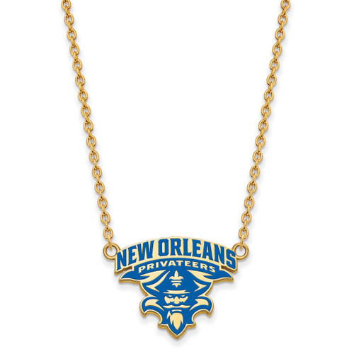 LogoArt University of New Orleans Necklace - Sterling Silver Gold-Tone U-N-O Large Enameled Pendant 18 Inch - View 2
