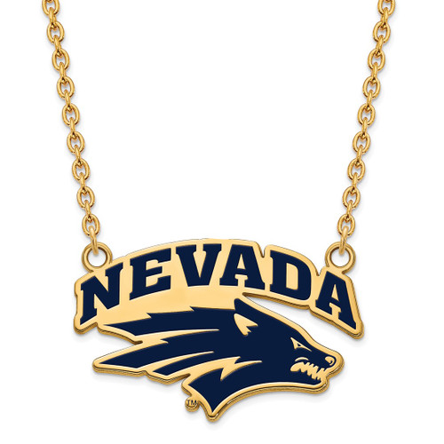 LogoArt University of Nevada Necklace - Sterling Silver Gold-Tone -Reno Large Enameled Pendant 18 Inch