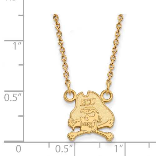 LogoArt East Carolina University Necklace - Sterling Silver Gold-Tone Pirate Small Pendant 18 Inch - View 2