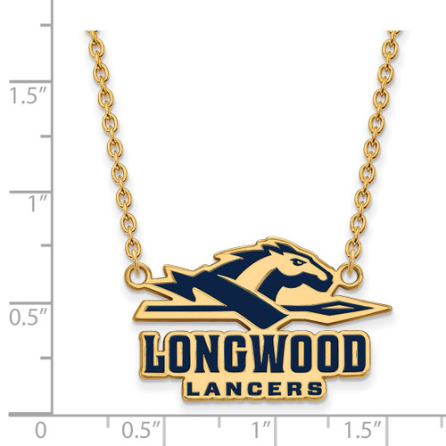 LogoArt Longwood University Necklace - Sterling Silver Gold-Tone Lancers Large Enameled Pendant 18 Inch - View 2
