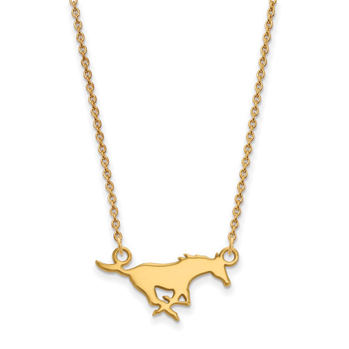 LogoArt Southern Methodist University Necklace - Sterling Silver Gold-Tone Mustang Small Pendant 18 Inch