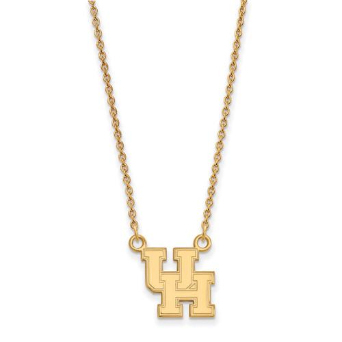 LogoArt University of Houston Necklace - Sterling Silver Gold-Tone U-H Small Pendant 18 Inch