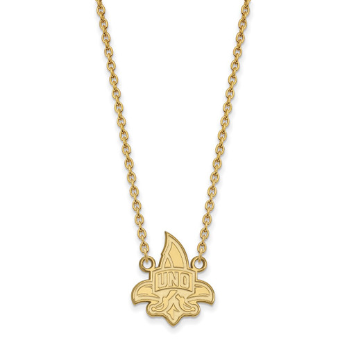 LogoArt University of New Orleans Necklace - Sterling Silver Gold-Tone U-N-O Large Pendant 18 Inch