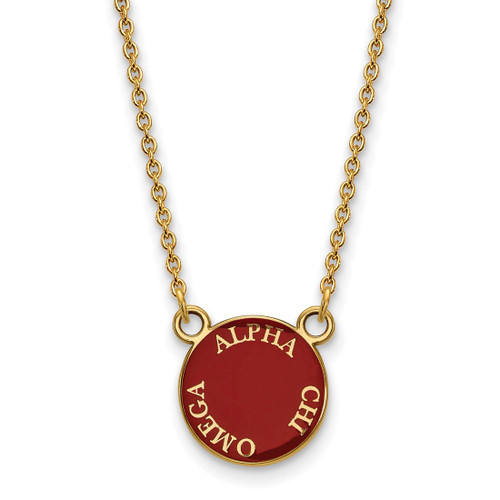 LogoArt Alpha Chi Omega Necklace - Sterling Silver Gold-Tone Sorority Text Small Color Enamel Pendant 18 Inch - GP012ACO-18
