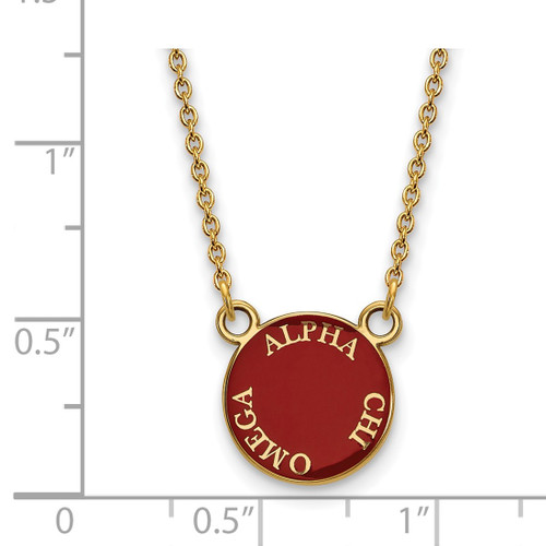 LogoArt Alpha Chi Omega Necklace - Sterling Silver Gold-Tone Sorority Text Small Color Enamel Pendant 18 Inch - GP012ACO-18 - View 2