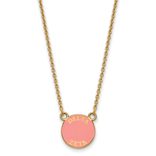 LogoArt Delta Zeta Necklace - Sterling Silver Gold-Tone Sorority Text Small Color Enamel Pendant 18 Inch - GP012DZ-18