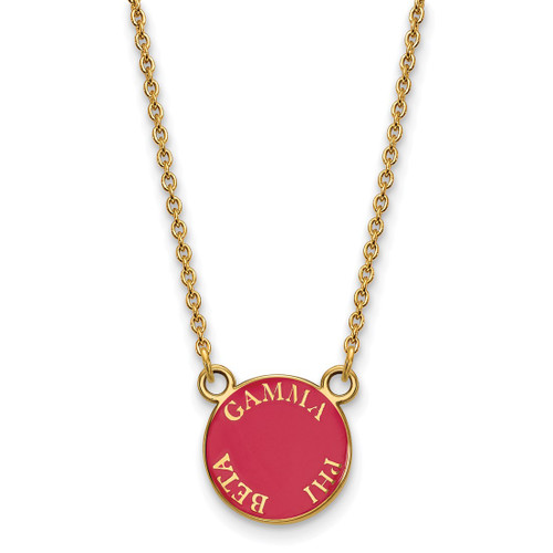 LogoArt Gamma Phi Beta Necklace - Sterling Silver Gold-Tone Sorority Text Small Color Enamel Pendant 18 Inch - GP012GPB-18