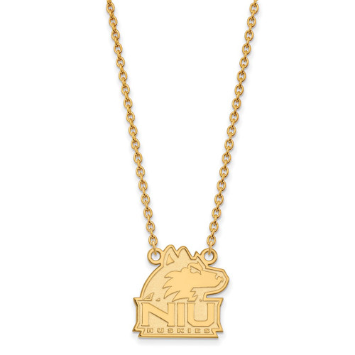 LogoArt Northern Illinois University Necklace - Sterling Silver Gold-Tone N-I-U Huskies Medium Pendant 18 Inch