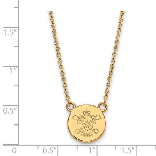 Sterling Silver Gold-Tone LogoArt College of William and Mary Small Disc Pendant 18 Inch Necklace - View 2